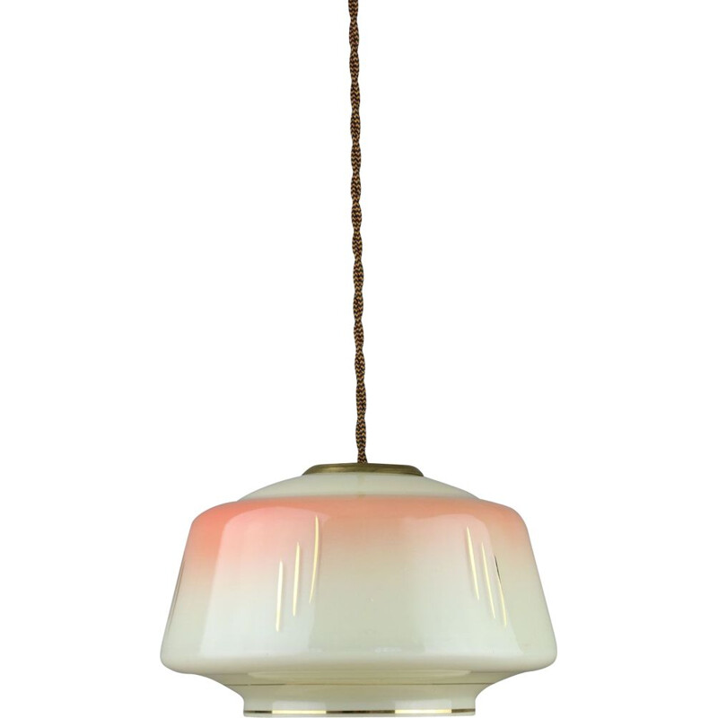 Vintage salmon pendant lamp in glass and brass