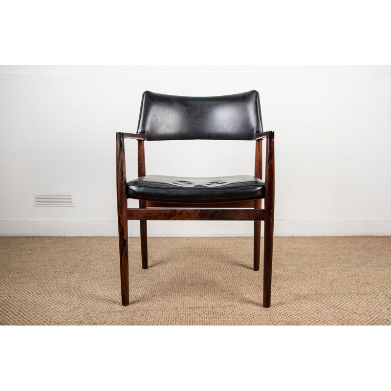 Vintage rosewood and leather armchair by Erik Wortz for Soro Stolefabrik, Denmark 1960