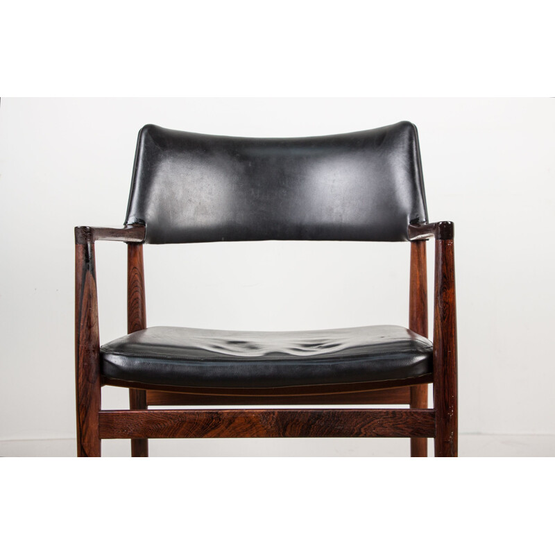 Vintage rosewood and leather armchair by Erik Wortz for Soro Stolefabrik, Denmark 1960