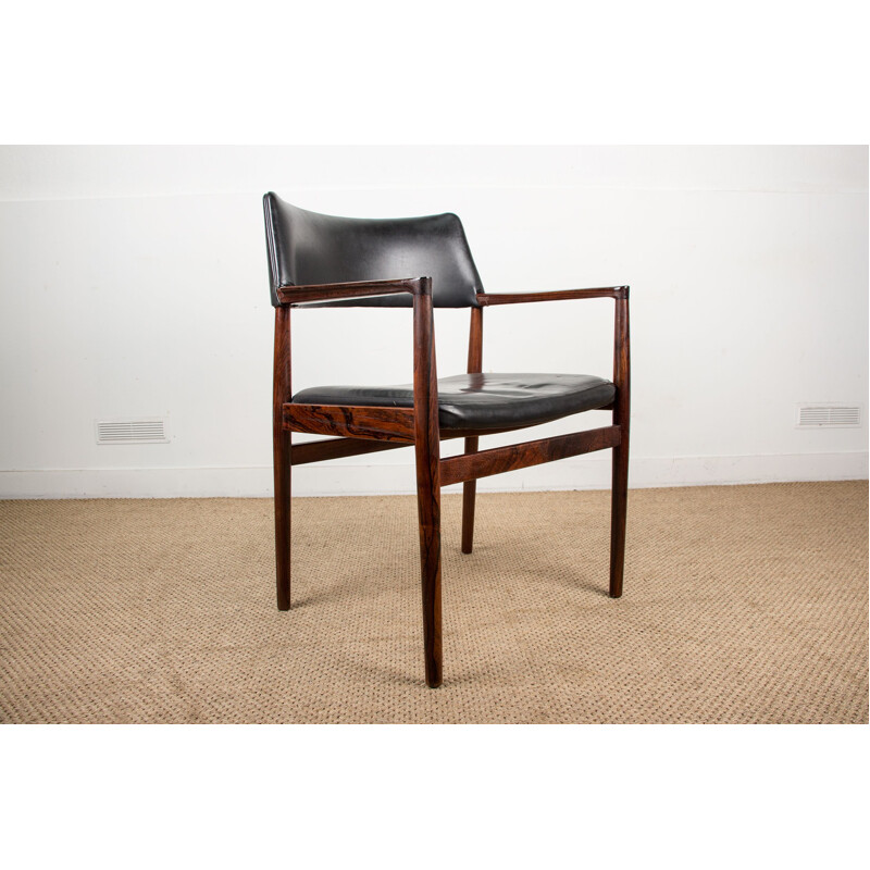 Vintage rosewood and leather armchair by Erik Wortz for Soro Stolefabrik, Denmark 1960