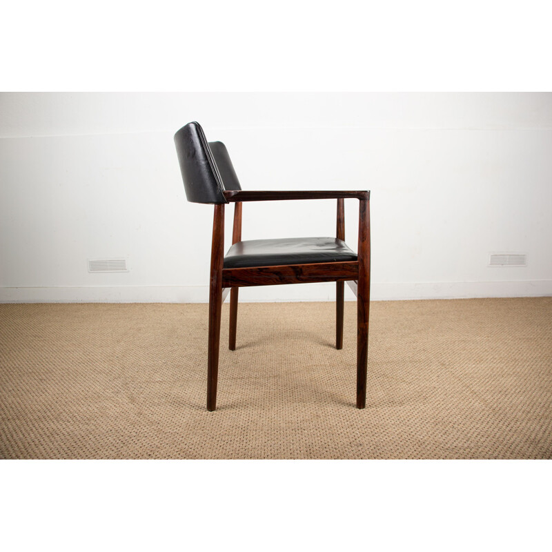 Vintage rosewood and leather armchair by Erik Wortz for Soro Stolefabrik, Denmark 1960