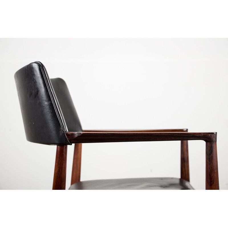 Vintage rosewood and leather armchair by Erik Wortz for Soro Stolefabrik, Denmark 1960