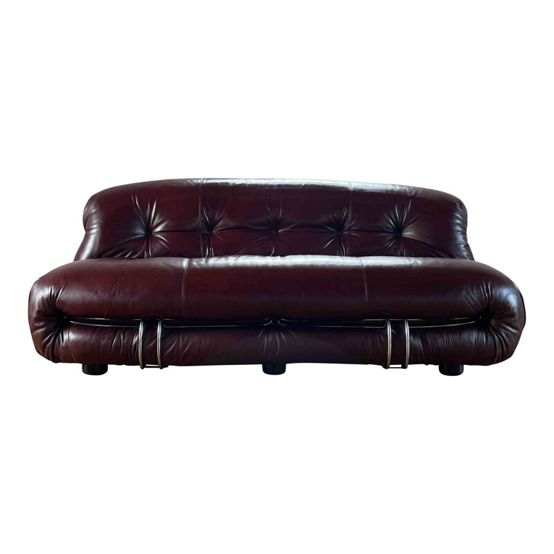 Vintage Soriana leather and metal sofa by Afra & Tobia Scarpa, Italy 1969
