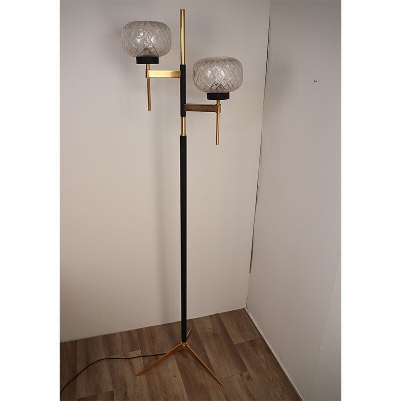 Vintage metal and brass floor lamp with double light, 1960s