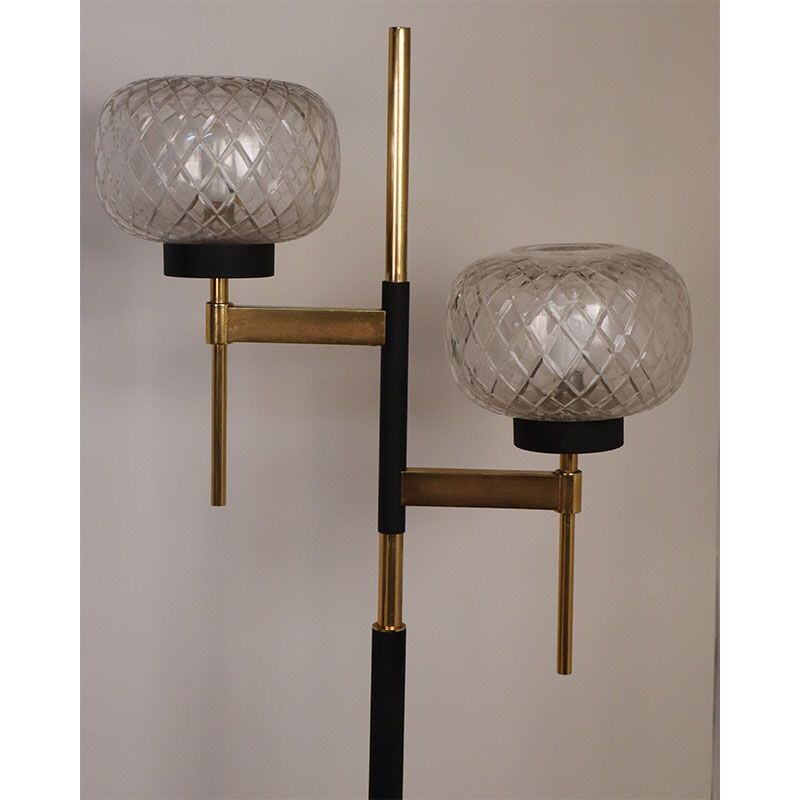 Vintage metal and brass floor lamp with double light, 1960s