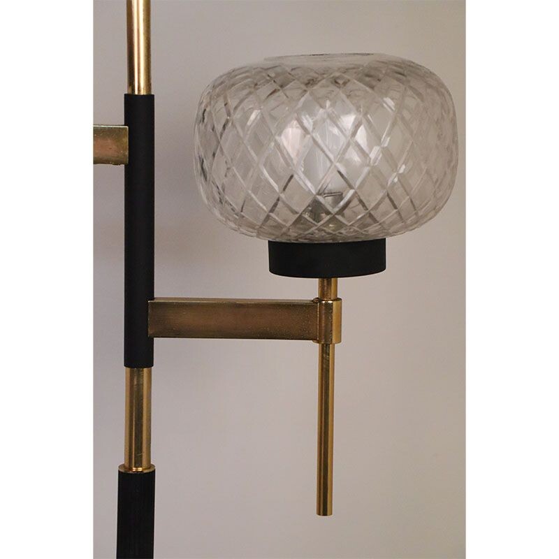 Vintage metal and brass floor lamp with double light, 1960s