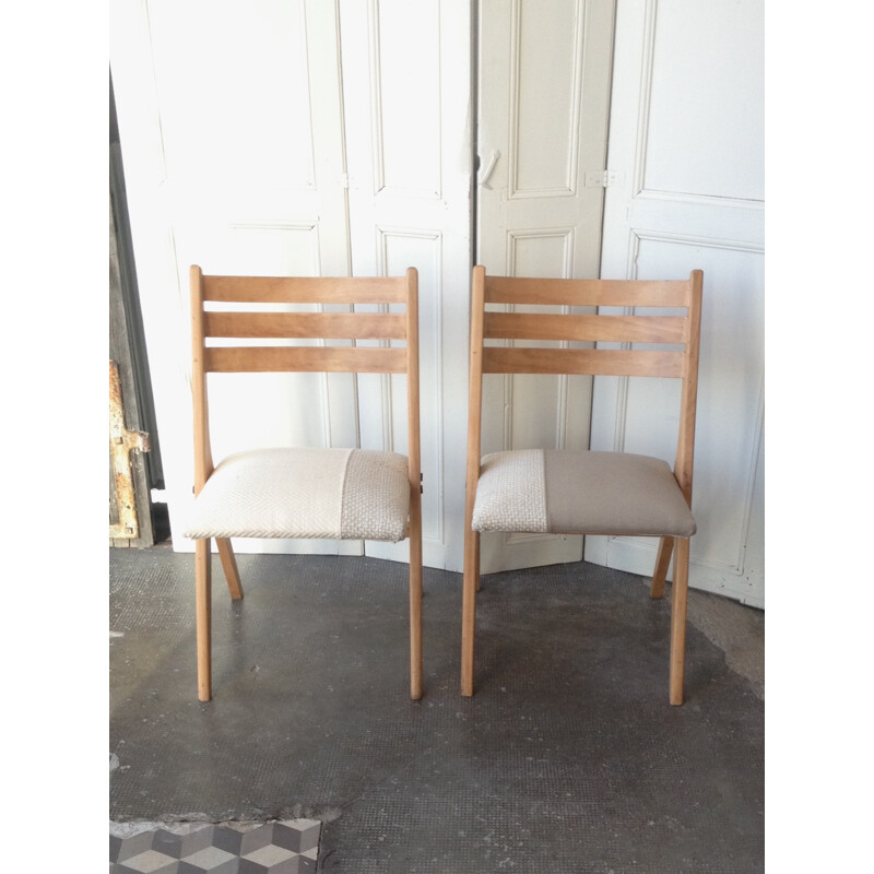 Suite of 4 chairs in beech with compas legs - 1960s