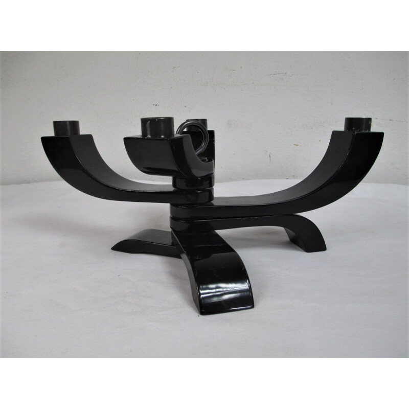 Vintage black plastic candlestick by Jonas Grundel, Sweden 1970