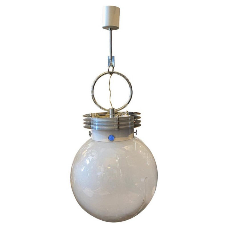 Lámpara de suspensión vintage de cristal de Murano y metal cromado de Mazzega, 1960 Italia