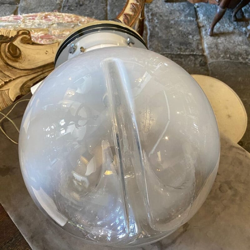 Lampada a sospensione vintage in vetro di Murano e metallo cromato di Mazzega, 1960 Italia