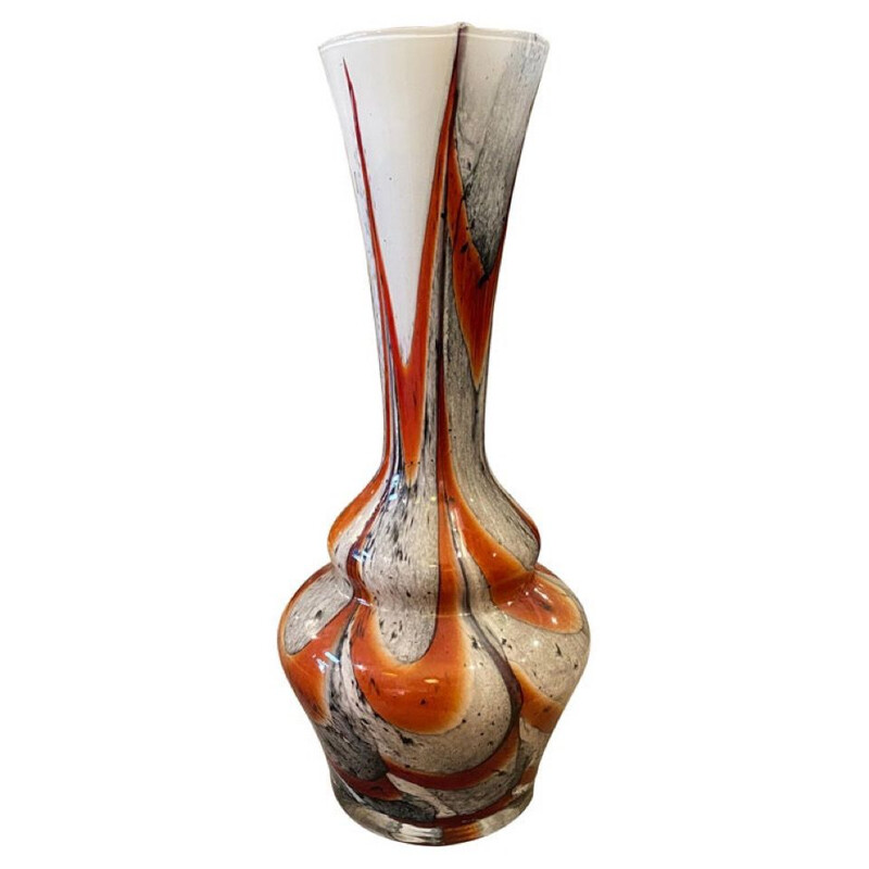 Vintage orange and gray opaline glass vase by Carlo Moretti, Italy 1970s