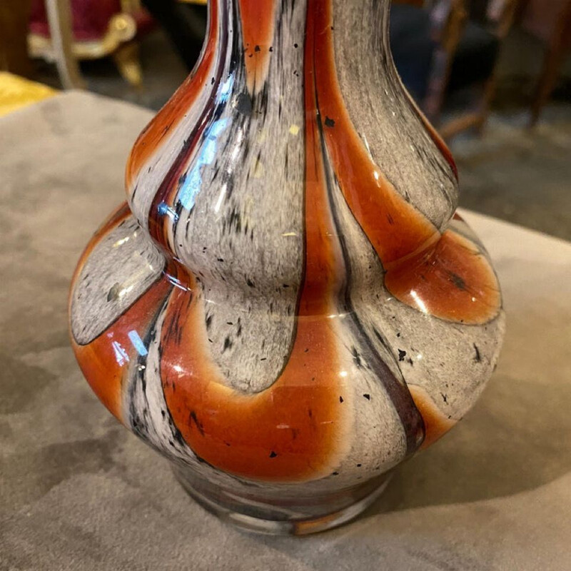 Vintage-Vase aus orangefarbenem und grauem Opalglas von Carlo Moretti, Italien 1970