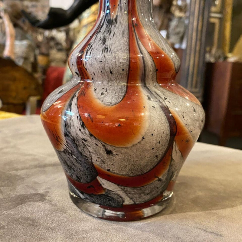 Vaso vintage in vetro opalino arancione e grigio di Carlo Moretti, Italia 1970