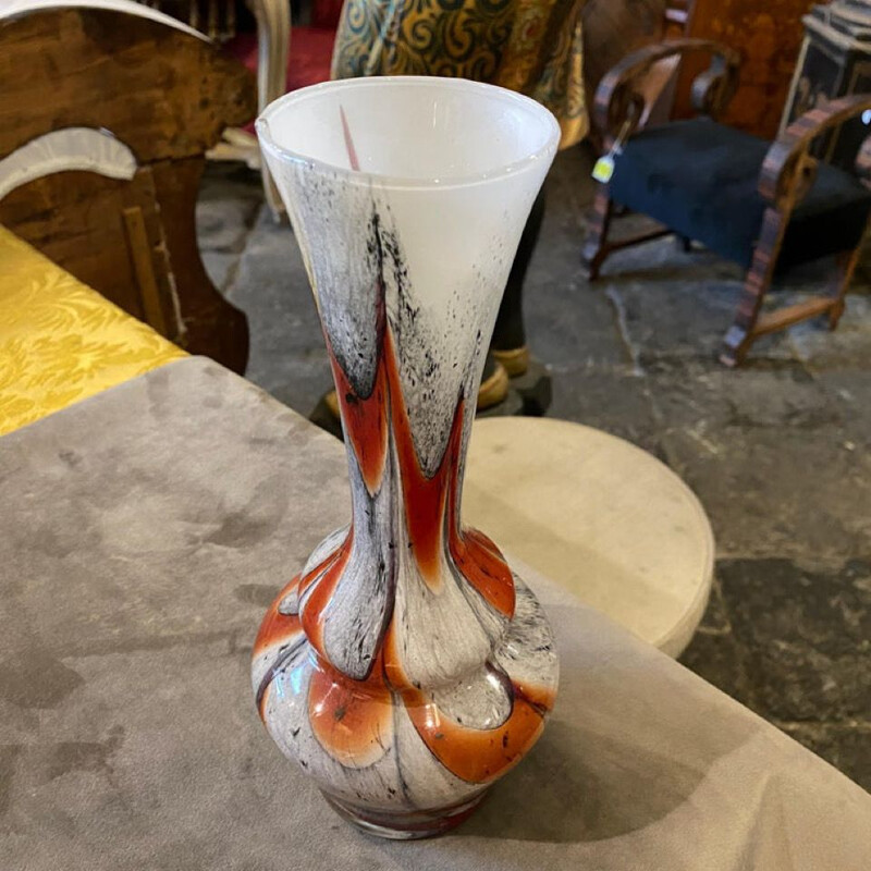Vase vintage en verre opalin orange et gris par Carlo Moretti, Italie 1970