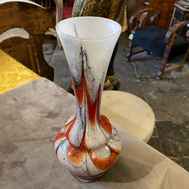 Vaso vintage in vetro opalino arancione e grigio di Carlo Moretti, Italia 1970