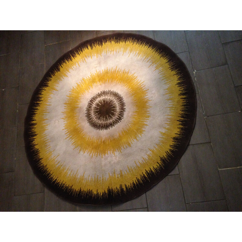 Vintage round wool rug, 1960s