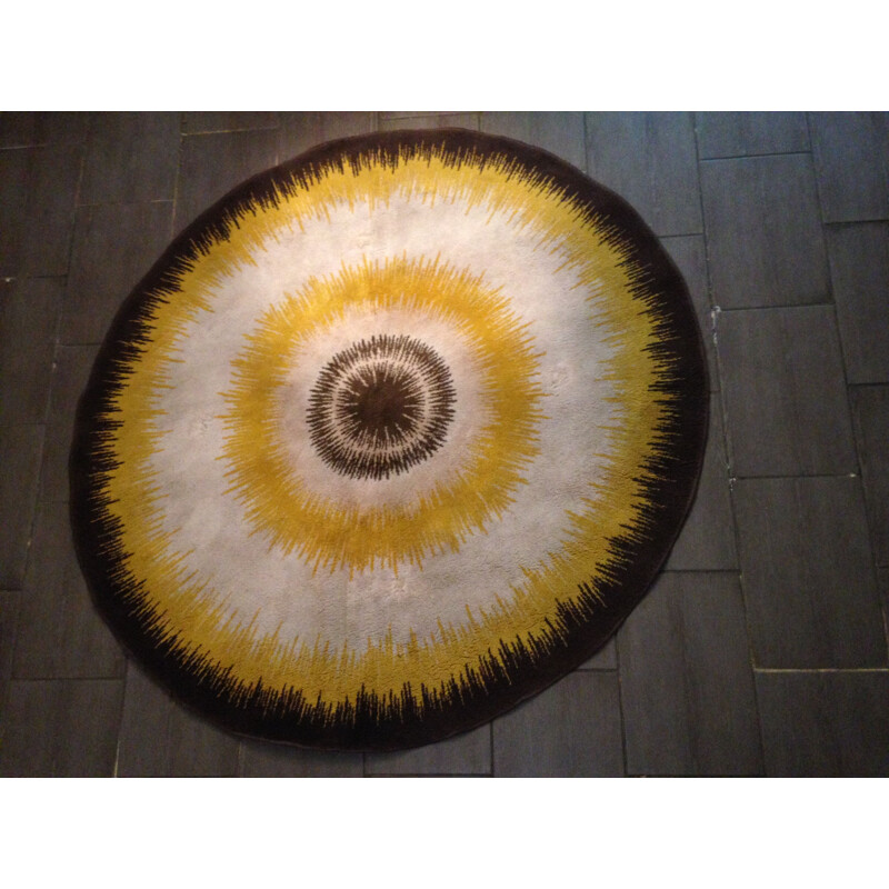 Vintage round wool rug, 1960s