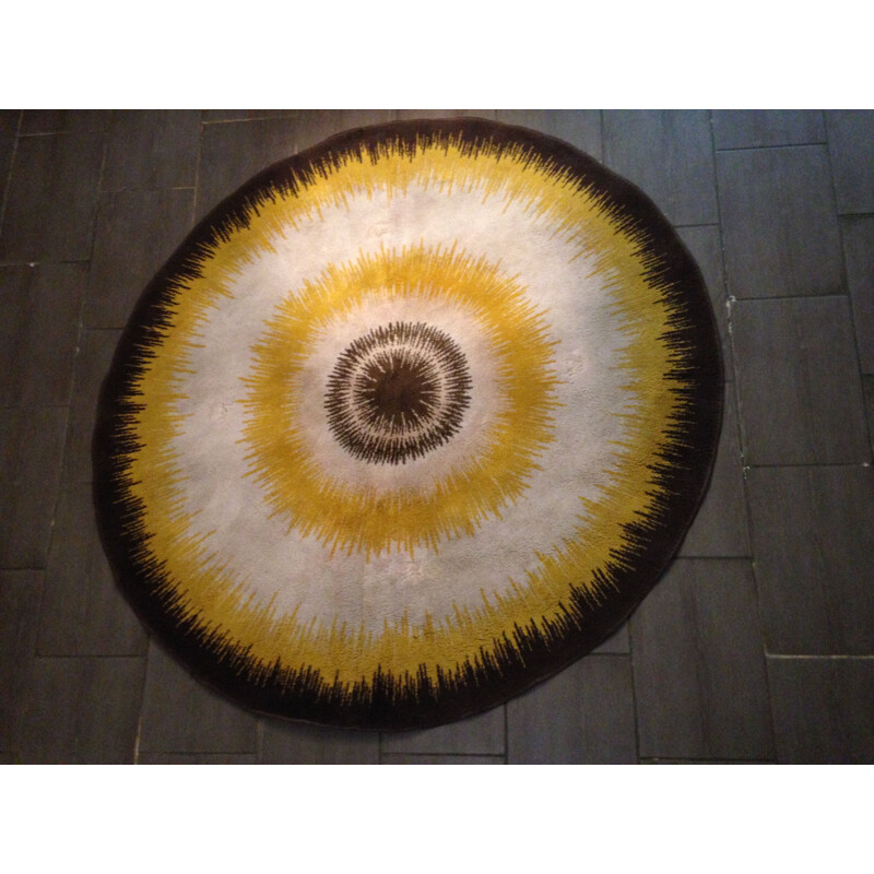 Vintage round wool rug, 1960s