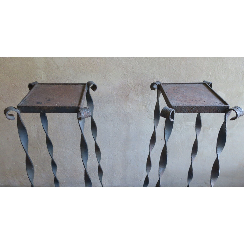 Pair of vintage wrought iron garden stools