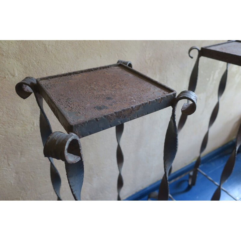 Pair of vintage wrought iron garden stools