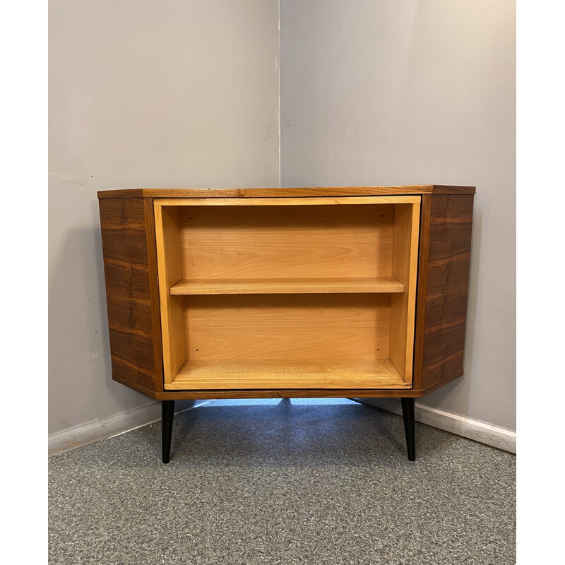 Vintage walnut veneered swivel corner bar, Poland 1960s