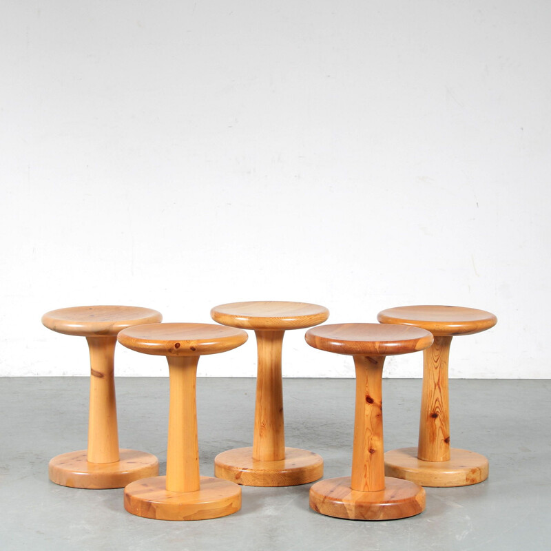 Vintage pine wood stool by Rainer Daumiller for Hirtshals, Denmark 1960s