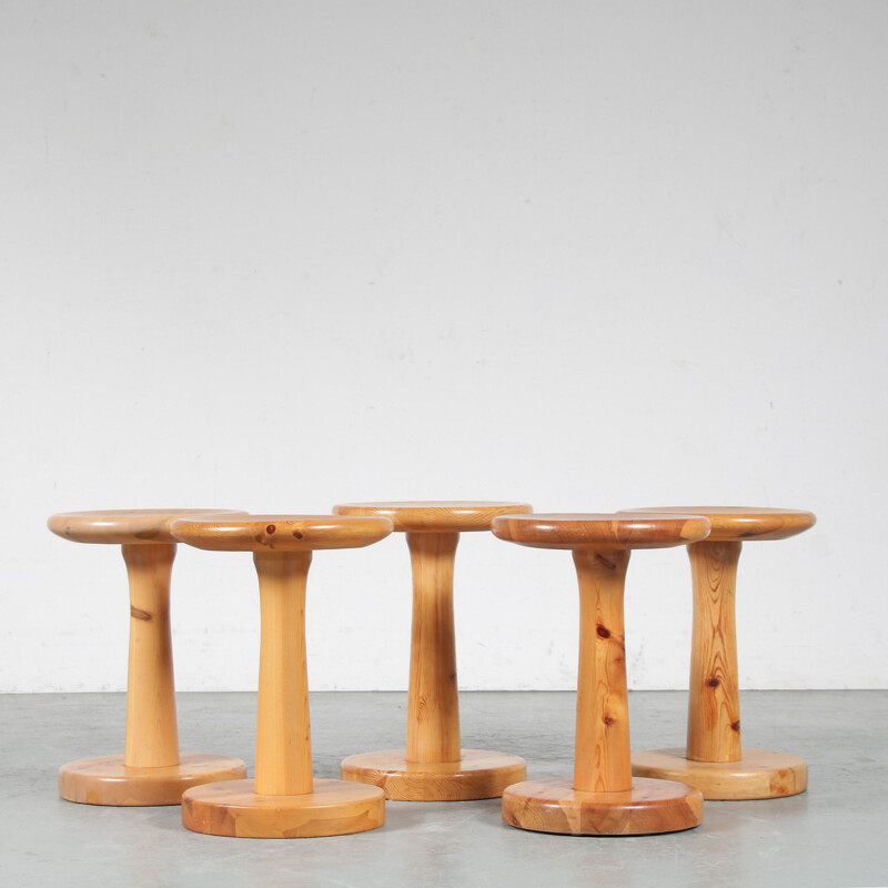 Vintage pine wood stool by Rainer Daumiller for Hirtshals, Denmark 1960s