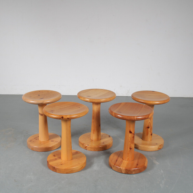 Vintage pine wood stool by Rainer Daumiller for Hirtshals, Denmark 1960s