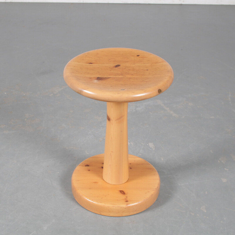 Vintage pine wood stool by Rainer Daumiller for Hirtshals, Denmark 1960s