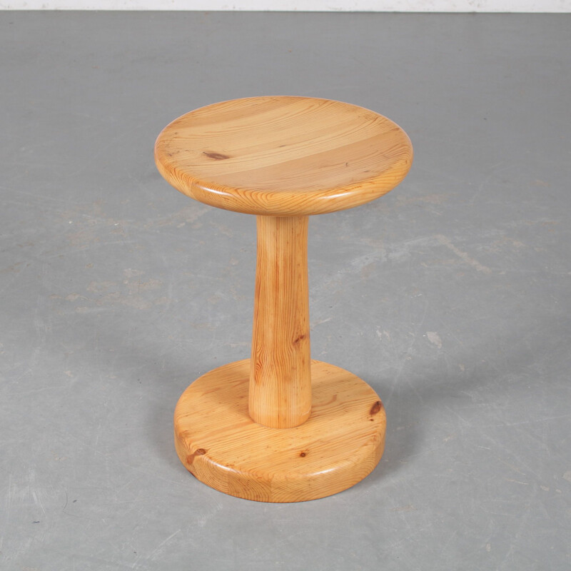 Vintage pine wood stool by Rainer Daumiller for Hirtshals, Denmark 1960s