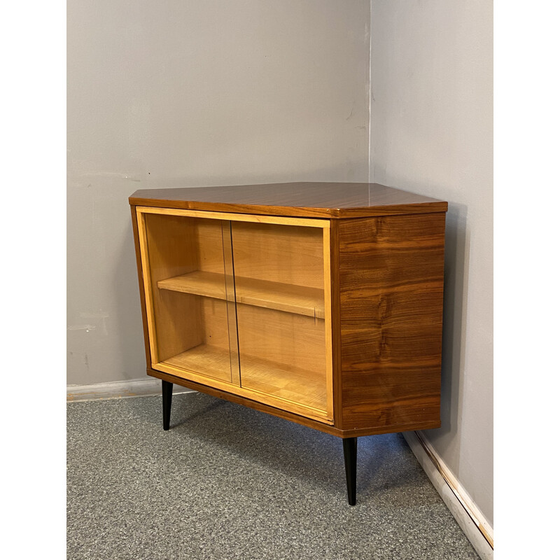 Vintage walnut veneered swivel corner bar, Poland 1960s