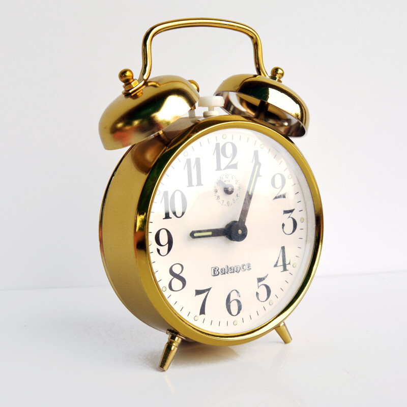 Brass vintage alarm clock Balance, Germany 1970s