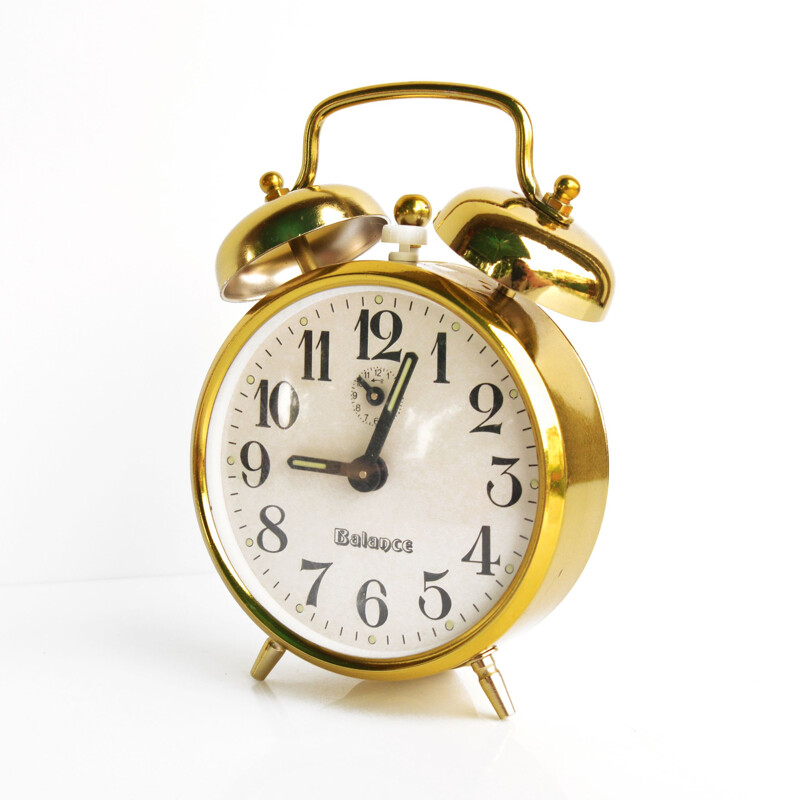 Brass vintage alarm clock Balance, Germany 1970s