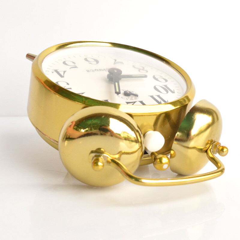 Brass vintage alarm clock Balance, Germany 1970s