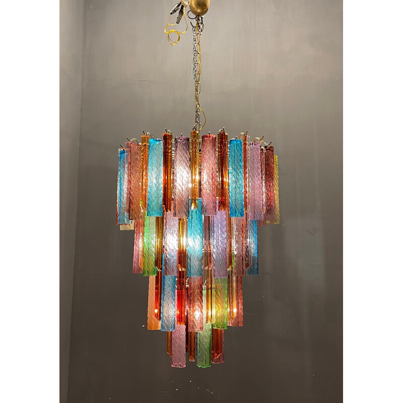 Mid century multicolored Murano glass prism chandelier, 1970s
