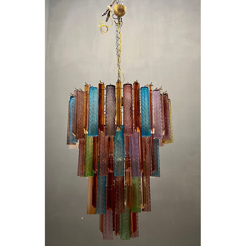 Mid century multicolored Murano glass prism chandelier, 1970s