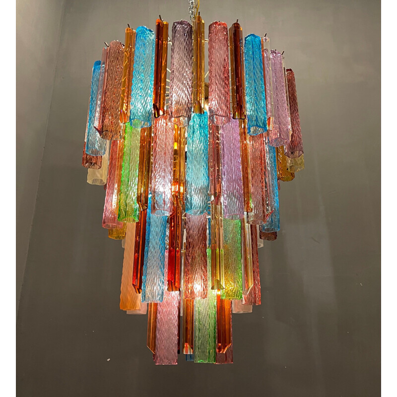 Mid century multicolored Murano glass prism chandelier, 1970s