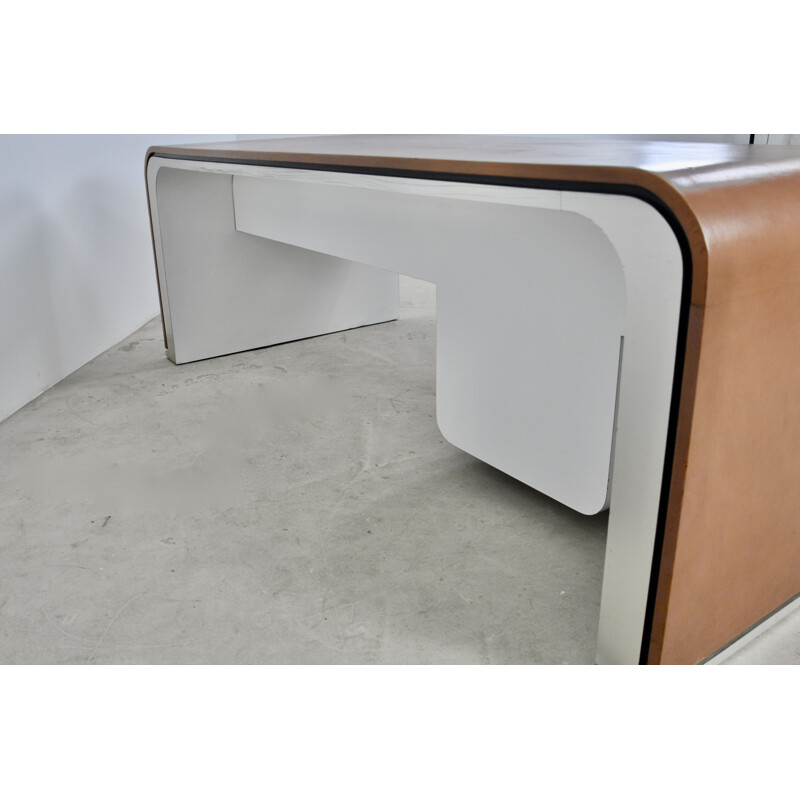 Bureau vintage en cuir, aluminium et bakelite de Michel Boyer, 1970