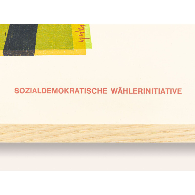 xilografía vintage "SPD-Pan" en madera de fresno por HAP Grieshaben, Alemania 1972