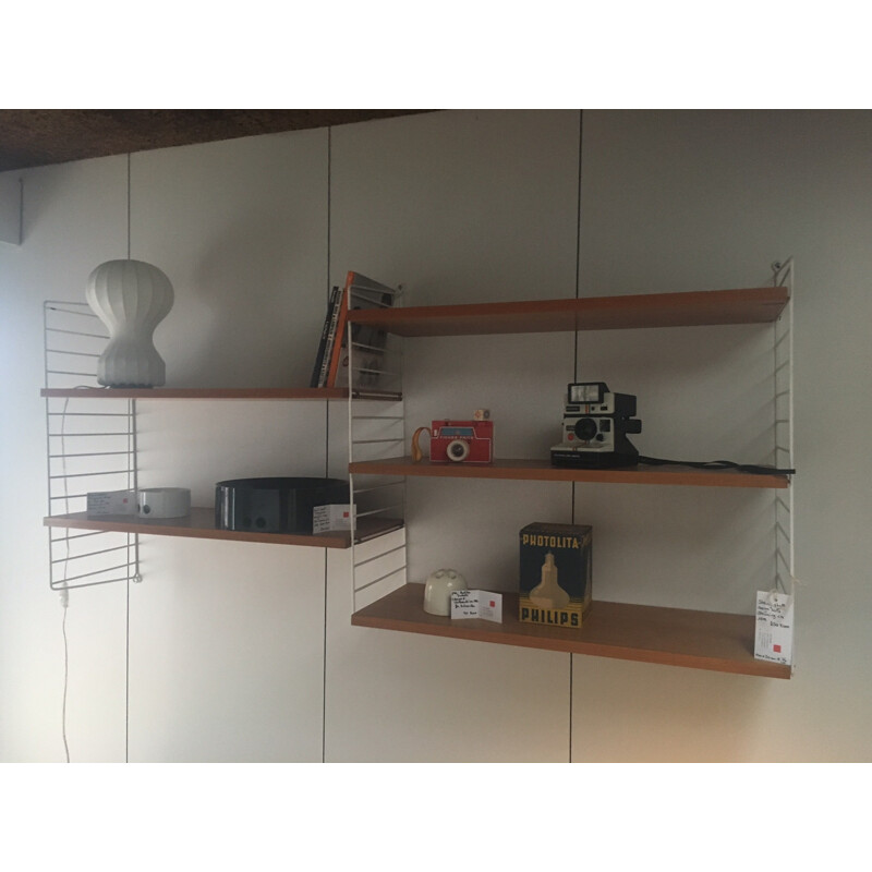 String shelves in ashwood and white lacquered metal, Nisse STRINNING - 1960s