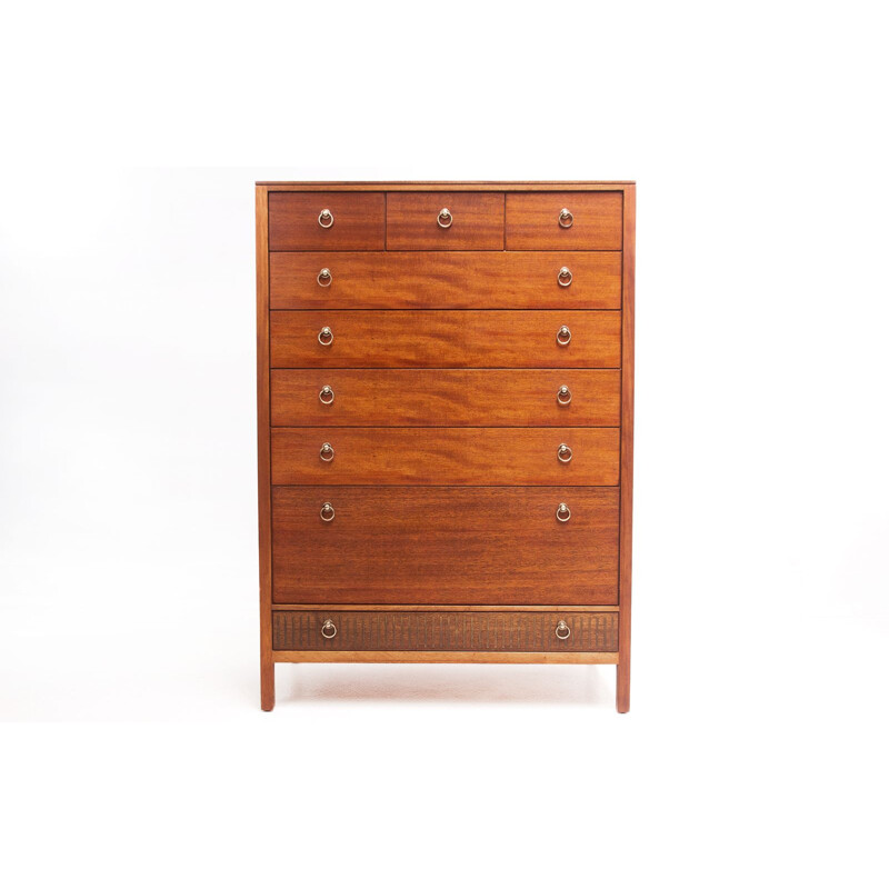 Tallboy mid century teak chest of drawers by Loughborough for Heals, British 1960s