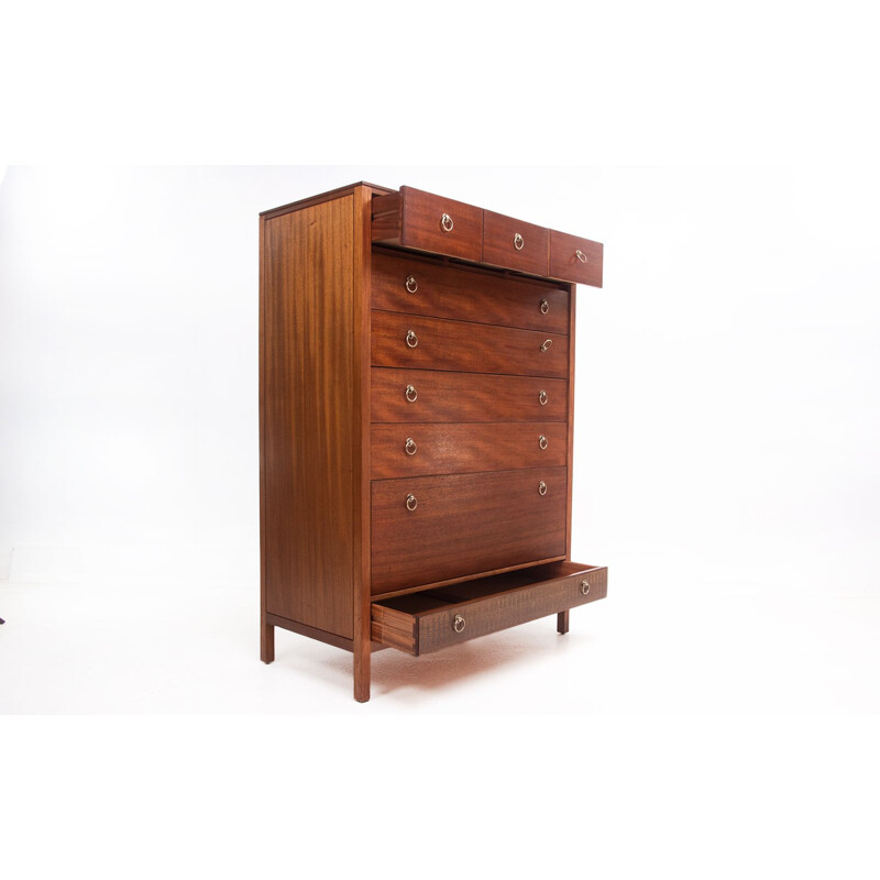 Tallboy mid century teak chest of drawers by Loughborough for Heals, British 1960s