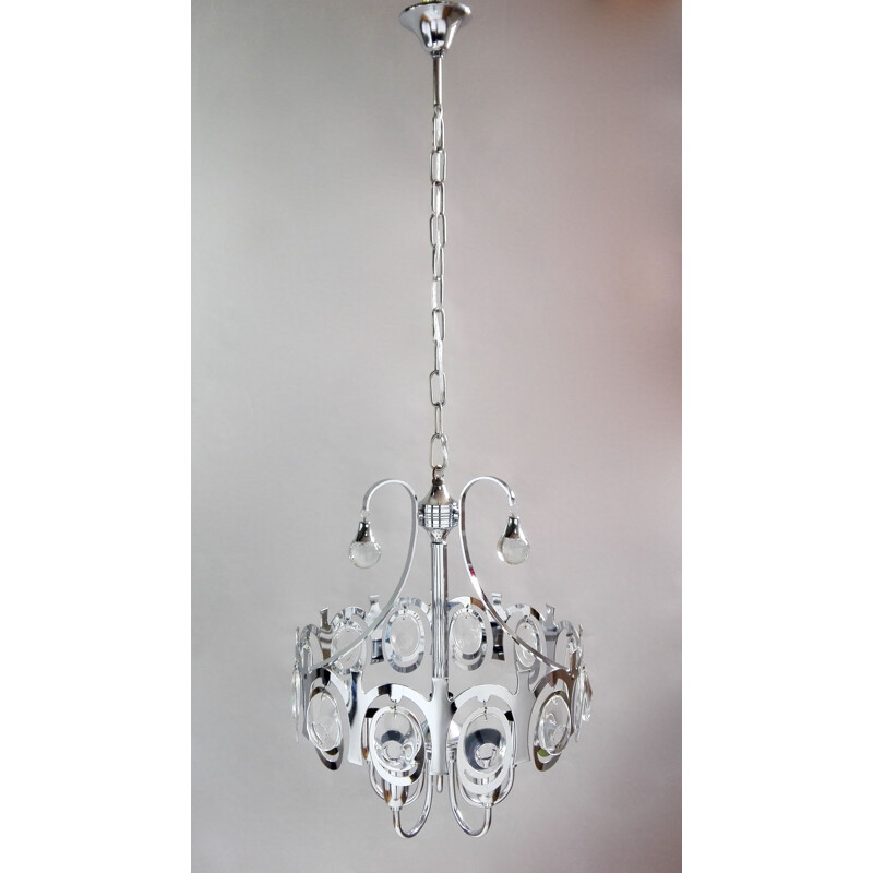 Vintage chrome and crystal chandelier by Gaetano Sciolari, Italy 1960