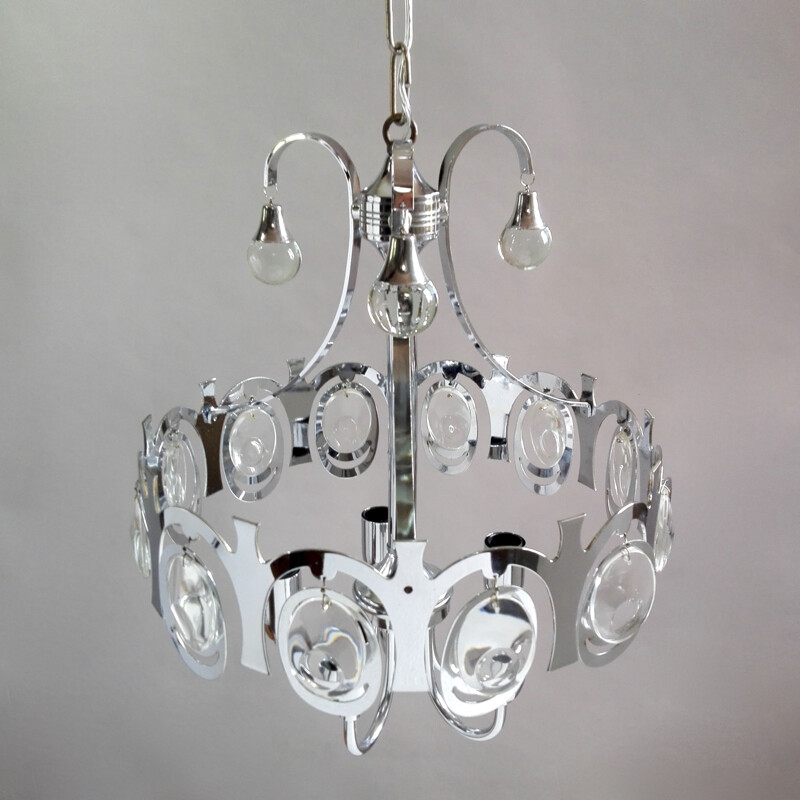 Vintage chrome and crystal chandelier by Gaetano Sciolari, Italy 1960