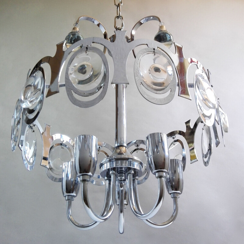 Vintage chrome and crystal chandelier by Gaetano Sciolari, Italy 1960