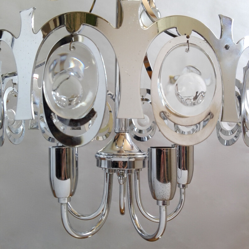 Vintage chrome and crystal chandelier by Gaetano Sciolari, Italy 1960
