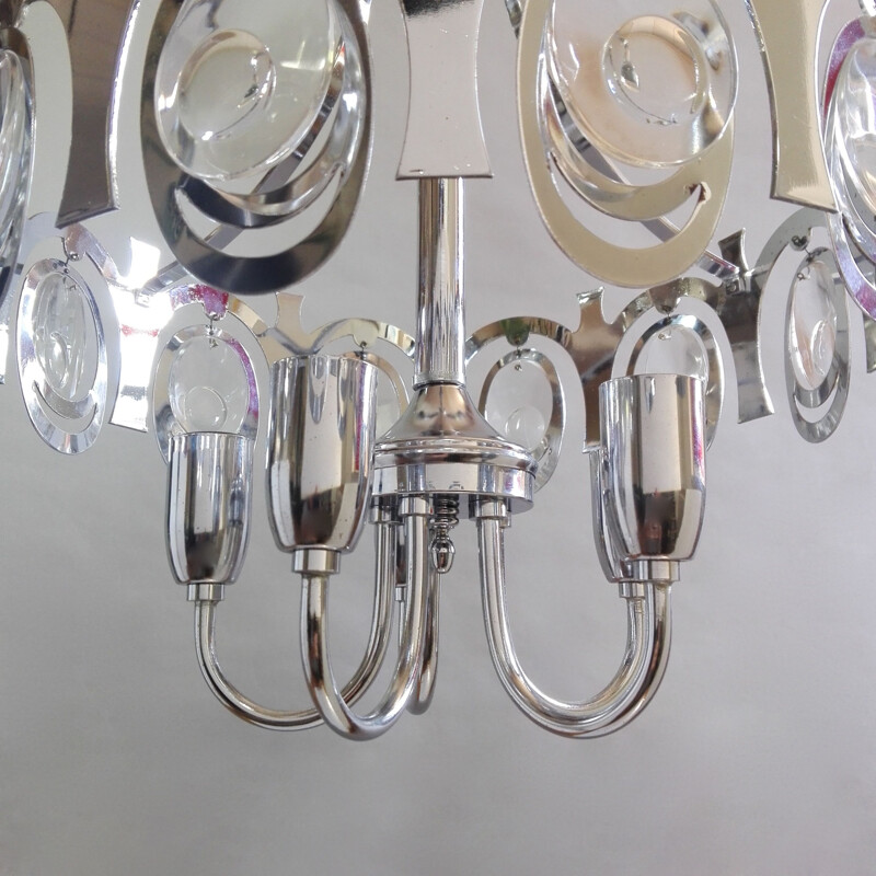 Vintage chrome and crystal chandelier by Gaetano Sciolari, Italy 1960