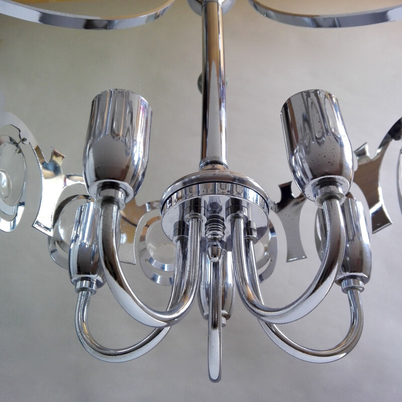 Cromado vintage e candelabro de cristal por Gaetano Sciolari, Itália 1960