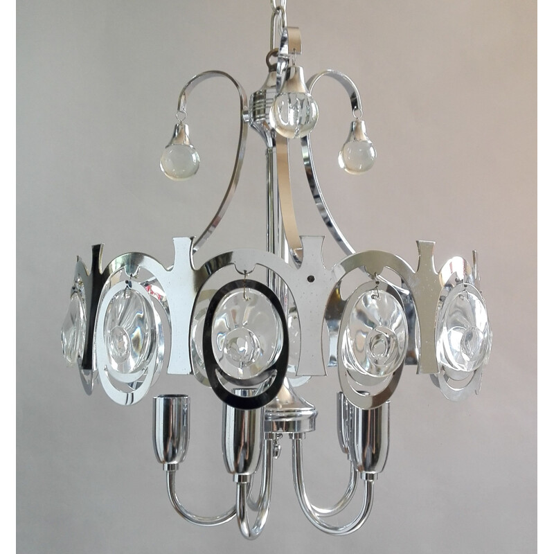 Vintage chrome and crystal chandelier by Gaetano Sciolari, Italy 1960