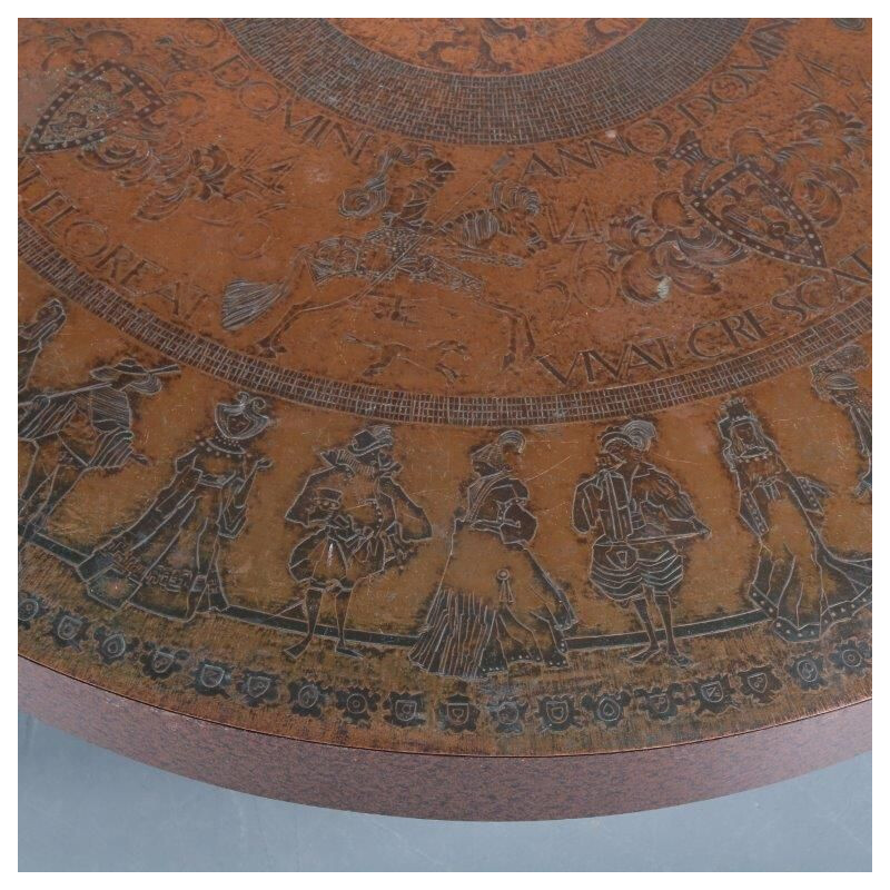 Vintage engraved copper coffee table, Italy 1970
